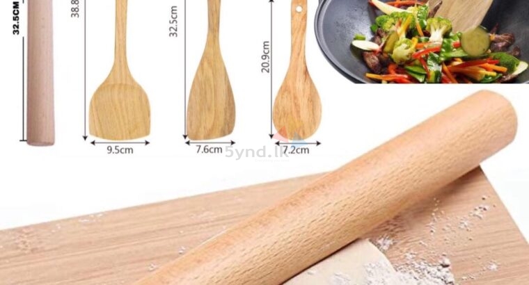 3 WOODEN SPOON & ROLLING PIN