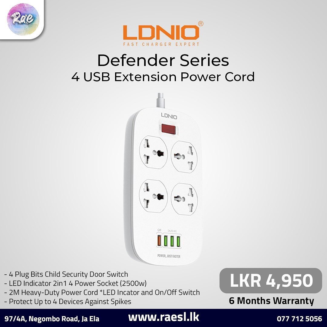 LDNIO Defender Series 4 USB Extension Cord 