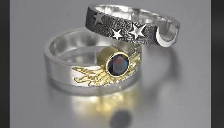 Moon and Star Couple Ring