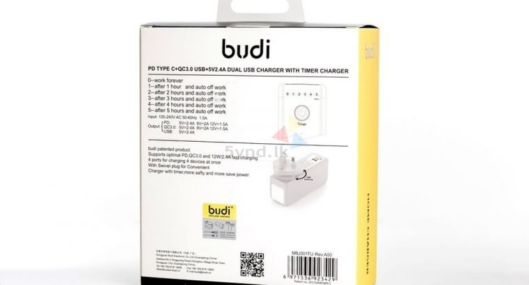 Budi timer charger PD type C+QC 3.0 dual USB Charger