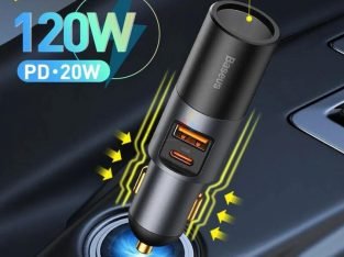 BASEUS Share Together 120W Dual USB Port Fast Charge Car Charger with Cigarette Lighter for 12 24V Car
