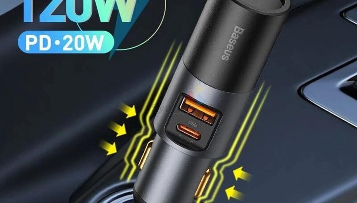 BASEUS Share Together 120W Dual USB Port Fast Charge Car Charger with Cigarette Lighter for 12 24V Car