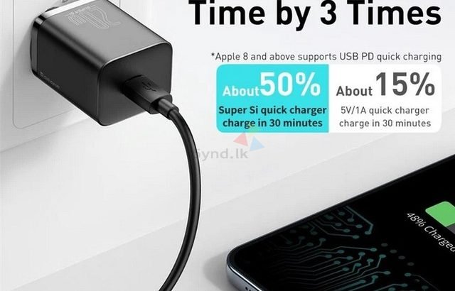 Baseus Super Si Quick Charger 1C 20W with Type C to Lightning Cable Black White