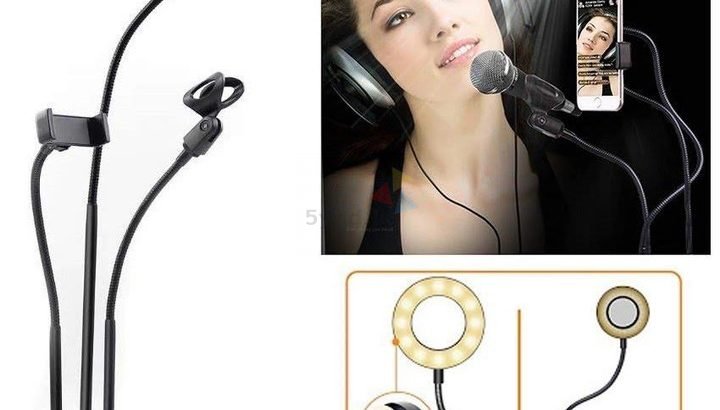 3in1 Dimmable LED Selfie Ring Light With Cell Phone and Microphone Holder