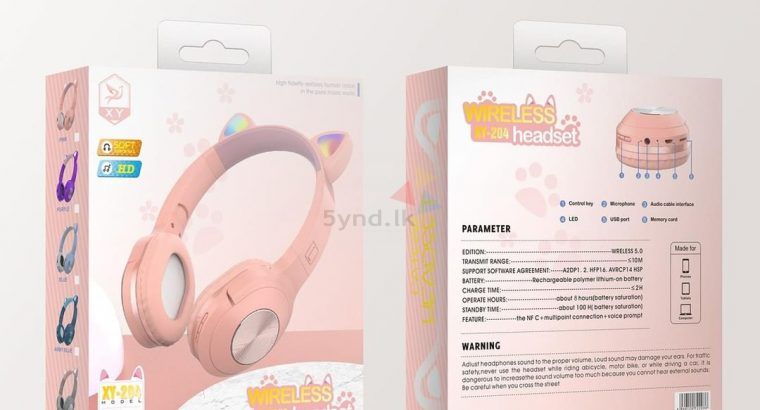 XY 204 Cute Cat Headphone Bluetooth Wireless Headset Colorful LED