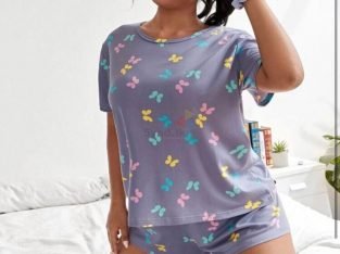 Plus Size Butterfly Print PJ Set with Eye Cover