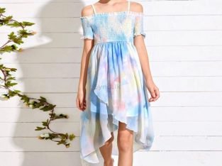 Girls Tir Dye Cold Shoulder Dress