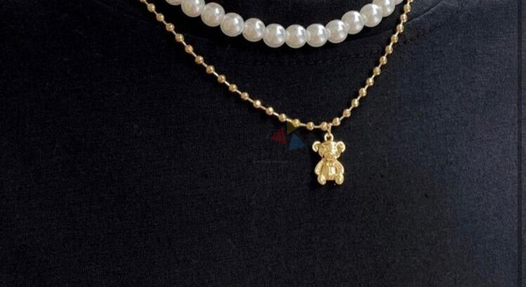 Bear Charm Faux Pearl Beaded Layered Necklace