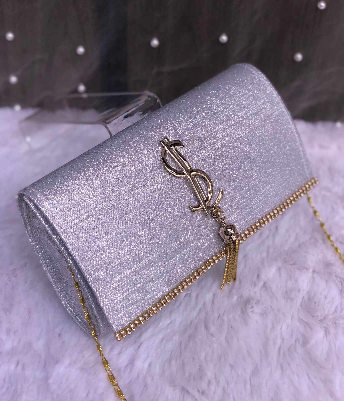 Ladies hand Clutches with shoulder Chain 