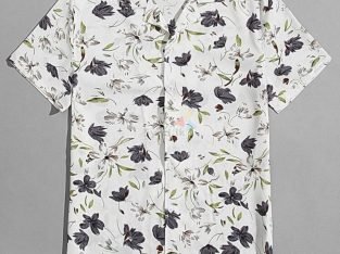 Notched Collar Floral Print Shirt