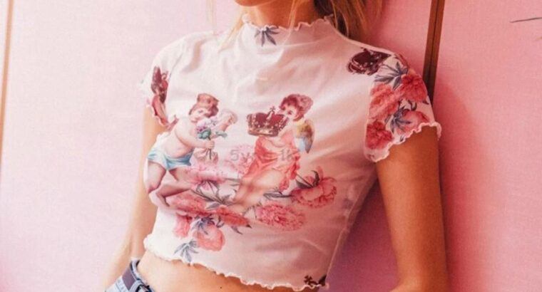 Lettuce Trim Angel Print Mesh